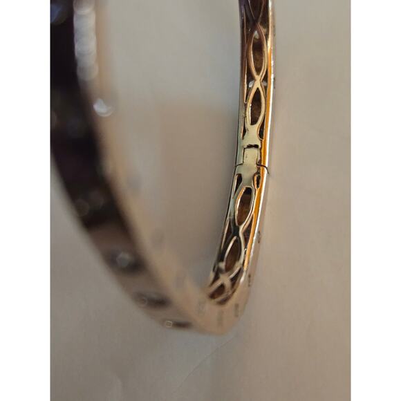 Amanda Rose Cubic Zirconia Rose Gold Flashed Sterling Silver Bezel Cuff Bangle - Picture 4 of 6